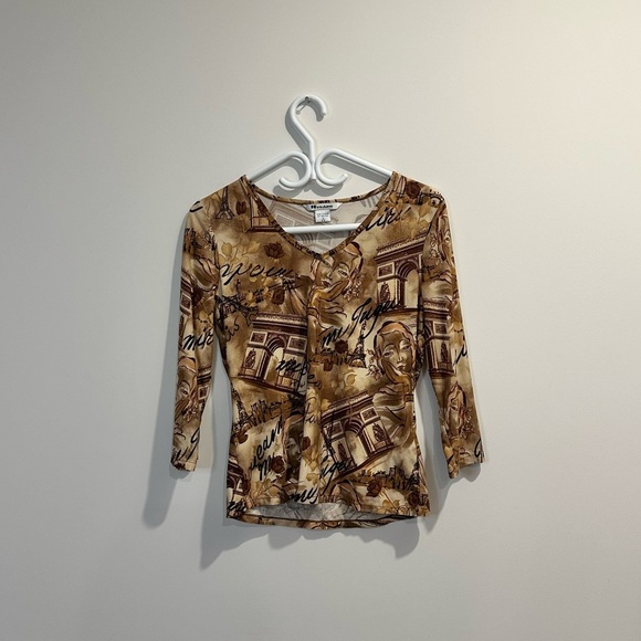 Nygård | vintage 90s style womens small baroque long sleeve v-neck v-neck shirt - Picture 1 of 8